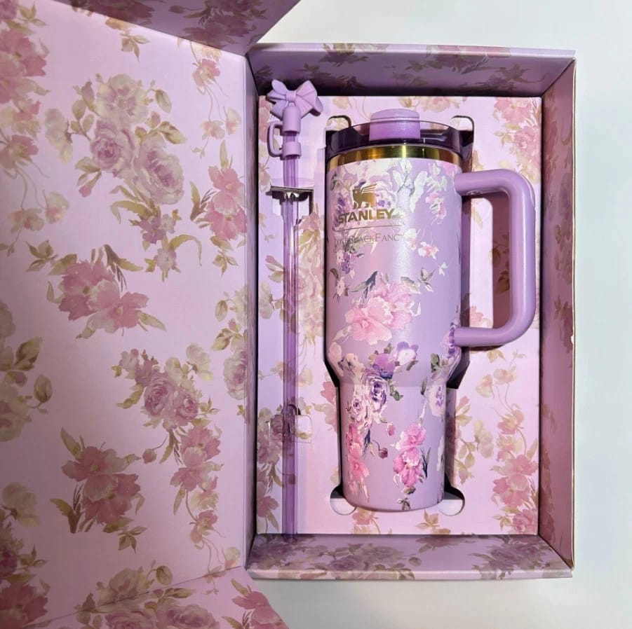 Stanley x LoveShackFancy 40 oz Quencher H2.0 FlowState Tumbler with Straw – Floral Lavender Limited Edition